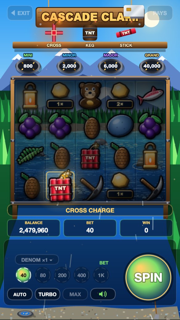 Cascade Claim: a gold claim with TNT and four jackpots