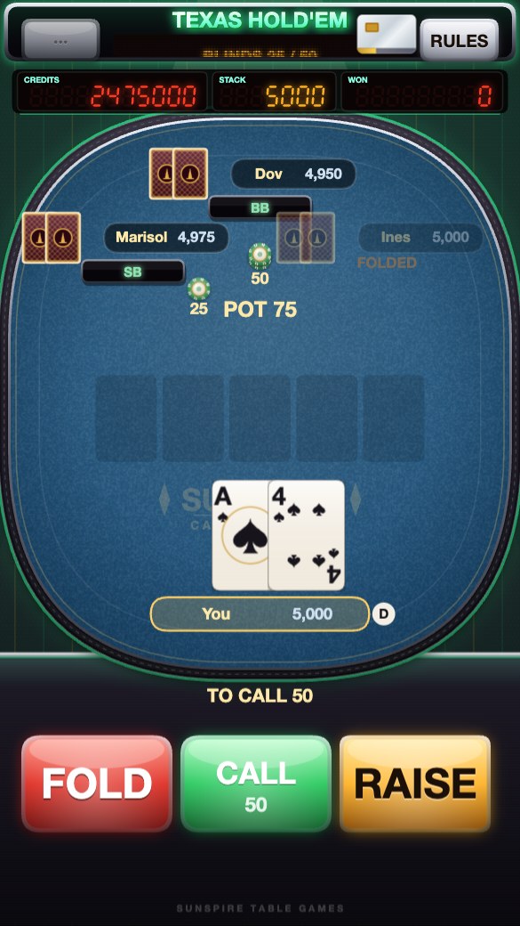 Texas hold'em against the regulars, pot 75