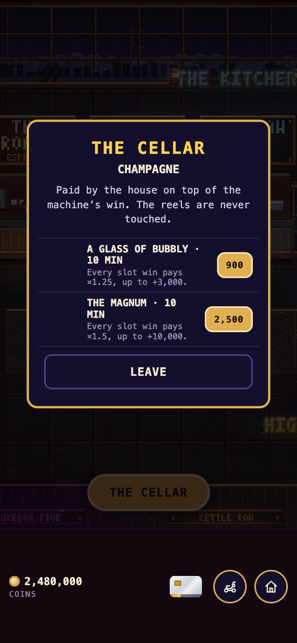 THE CELLAR stall: a glass of bubbly for ten minutes of bigger wins