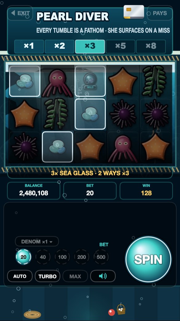 Pearl Diver: a tumble multiplier ladder over deep water