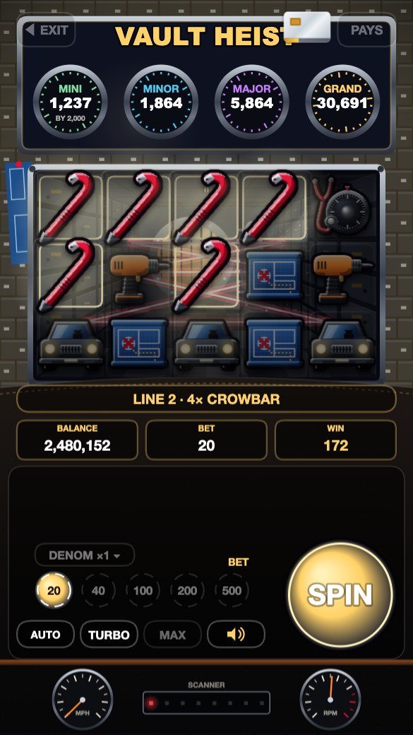 Vault Heist with four jackpot meters over the reels